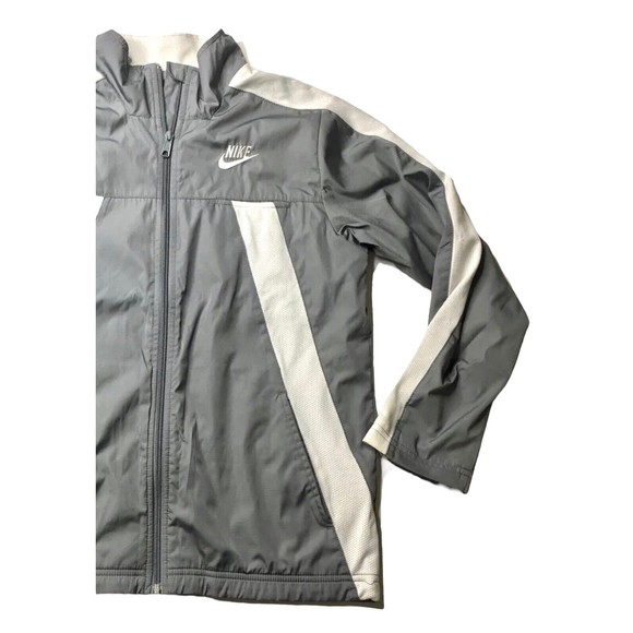 Nike Sportswear Zip Jacket Track Mesh Gray White Stripe Large L 14 16 - Picture 1 of 14